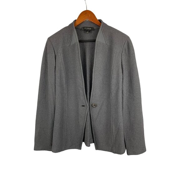 St. John Womens Wool Blend Blazer Size 12 Gray Textured - Picture 1 of 4